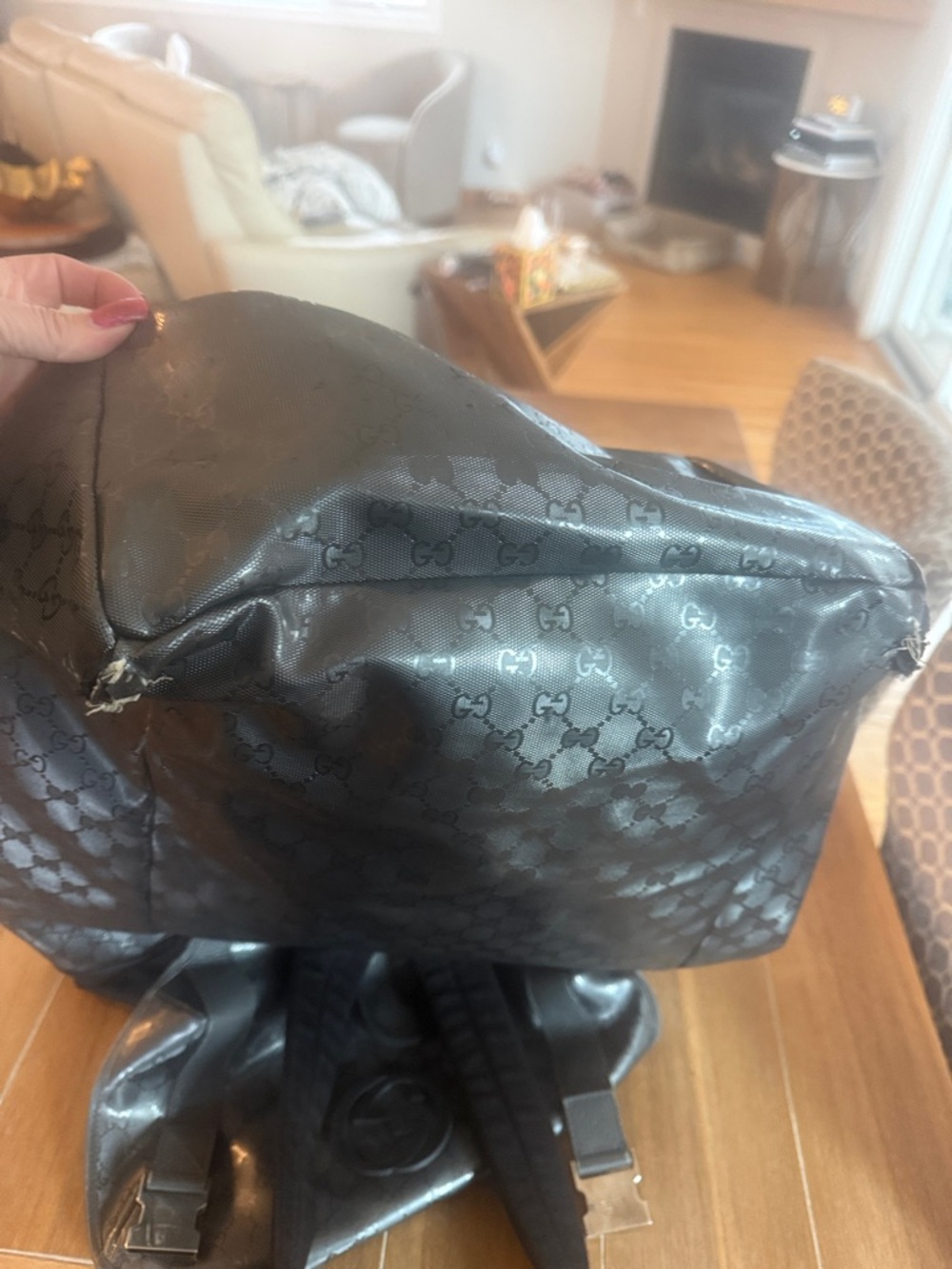 Gucci Black Monogram Drawstring Backpack - Picture 2 of 11
